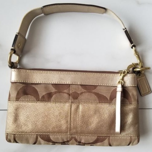 HOST PICK! Coach Signature Print Tan/Gold Handbag - Picture 2 of 8